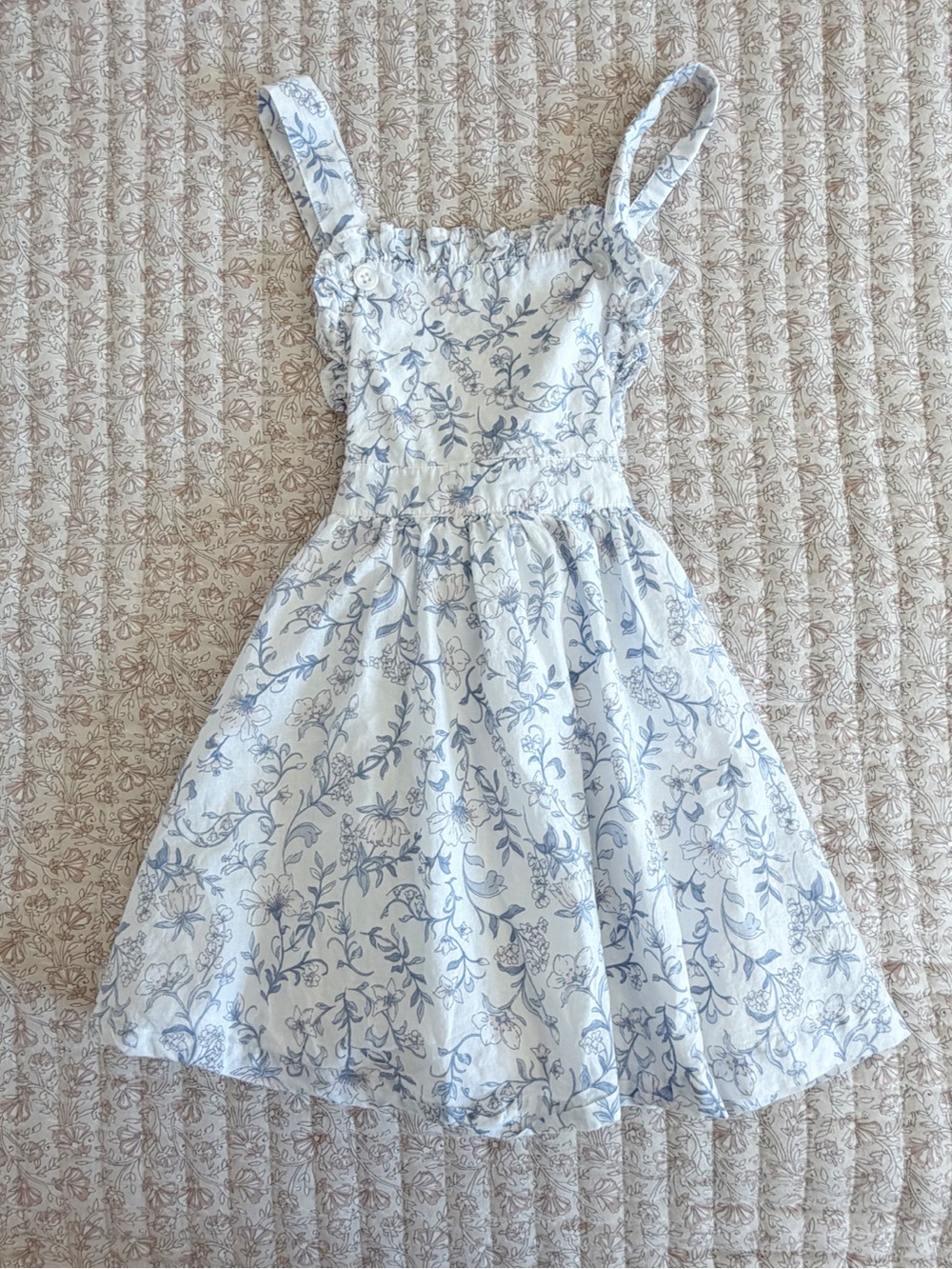 Light Blue Floral Girls' Sundress with Smocked Bodice